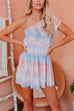 Mixiedress One Shoulder Ruffle Sleeve Smocked Waist Tie Dye Dress