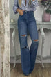 Mixiedress High Rise Ripped Straight Leg Denim Pants
