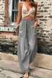 Mixiedress Elastic Waist Pockets Tapered Wide Leg Pants