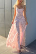Mixiedress Spaghetti Strap Back Lace-up Applique Flower Lace Maxi Dress
