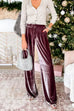Casual Pocketed Wide Leg Palazzo Velvet Pants