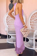 Lavender Criss Cross Halter Backless Tassel Maxi Dress