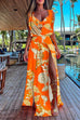 Mixiedress V Neck High Slit Maxi Cover Up Dress with Crop Cami Top Beach Set