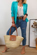 Open Front Single Button Solid Blazer Jacket