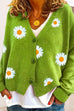 Mixiedress V Neck Button Up Daisy Embroidery Sweater Cardigan