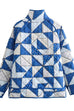 Mixiedress Button Up Color Block Print Padded Quilted Coat