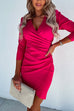 Mixiedress Wrap V Neck 3/4 Sleeve Ruched Tulip Hem Dress