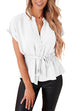 Mixiedress Buttons V Neck Short Sleeve Ruffle Chiffon Top