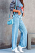 Mixiedress Raw Hem Wide Leg Casual Denim Pants