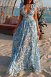 Mixiedress Deep V Neck Slit Ruffle Trim Floral Maxi Vacation Dress