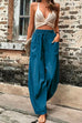 Mixiedress Elastic Waist Pockets Tapered Wide Leg Pants