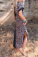 Mixiedress Curve Hem Side Split Leopard Splice Long Dress