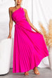 Mixiedress One Shoulder Drawstring Cut Out Pleated Swing Maxi Dress