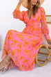V Neck Smocked High Waist Printed Maxi Flowy Dress