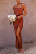 Mixiedress Square Collar High Slit Ruched Cami Party Dress