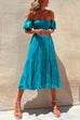Mixiedress Printed Off Shoulder Smocked High Waist Ruffle Swing Dress