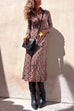 Long Sleeves Waisted Button Up Printed Midi Shirt Dress