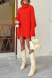 Cowl Neck Drop Shoulder Side Split Sweater Dress