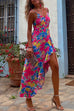 Mixiedress V Neck Irregular Hem Printed Cami Holiday Dress