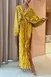 V Neck Batwing Sleeves Side Split Pleated Maxi Dress