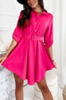 Mixiedress Lapel Rolled Up Sleeve Buttons Belted Swing Dress