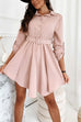 Mixiedress Lapel Rolled Up Sleeve Buttons Belted Swing Dress
