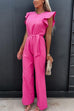 Mixiedress Crewneck Ruffle Short Sleeve Tie Waist Jumpsuit