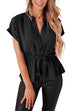 Mixiedress Buttons V Neck Short Sleeve Ruffle Chiffon Top