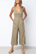 Mixiedress Buttons V Neck Tank Jumpsuit with Pockets