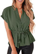 Mixiedress Buttons V Neck Short Sleeve Ruffle Chiffon Top