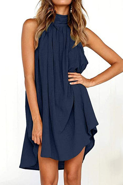 Mixiedress Solid Halter Sleeveless Ruffle Dress