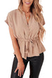 Mixiedress Buttons V Neck Short Sleeve Ruffle Chiffon Top