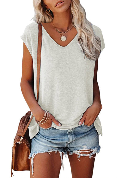 Mixiedress Solid V Neck Short Sleeve T-shirt