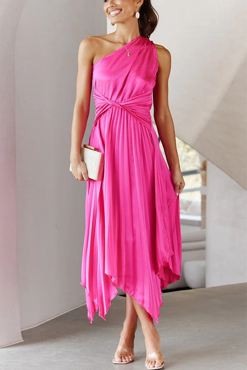 Mixiedress One Shoulder Sleeveless Pleated Dress